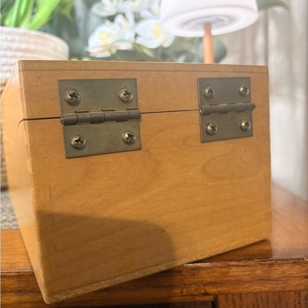 Vintage RST Wooden Recipe Box Sliding Card Holder Dovetail 3x5 Made USA - Picture 5 of 10